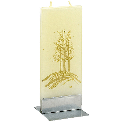 Купить свеча плоская 60х7х150 мм золотые деревья прямоугольная кремовая на подставке "flatyz" 1/7/56, 1 шт. в Москве