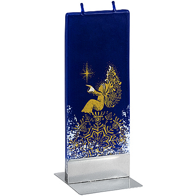 Купить свеча плоская 60х7х150 мм золотой ангел прямоугольная синяя на подставке "flatyz" 1/7/56 в Москве