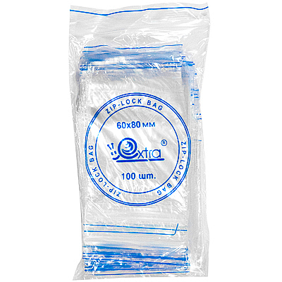 Купить пакет - гриппер (zip-lock) 80х60 мм 40 мкм полоса синяя прозрачный pe (пэ) "extra", 100 шт./упак в Москве