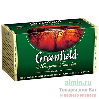 Купить чай черный пакетированный 25 шт в индивидуальной упак greenfield kenyan sunrise 1/1 в Москве