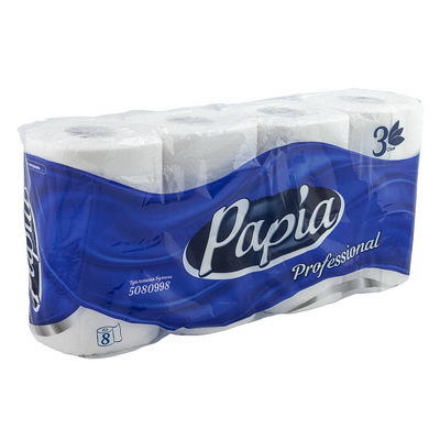 Купить бумага туалетная 3-сл 16,8 м/рул 160 лист/рул papia prof 8рулонов с тиснением и перфорацией белая целлюлоза "papia" (артикул производителя 5036905) в Москве