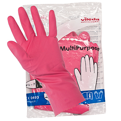 Купить перчатки хозяйственные xl многоцелевые с удлиненным манжетом розовый латекс "vileda professional" (артикул производителя 102589) в Москве