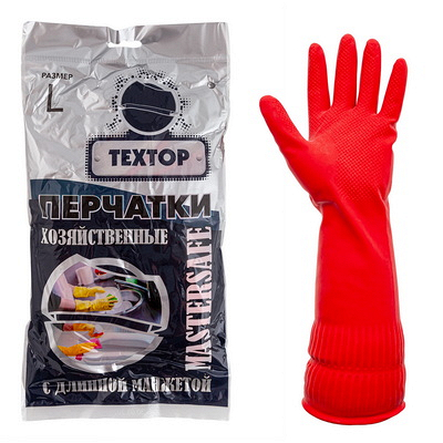 Перчатки хозяйственные 1 пара L MASTERSAFE с длинной манжетой КРАСНЫЕ "TEXTOP" Купить перчатки хозяйственные 1 пара l mastersafe с длинной манжетой красные "textop" в Москве