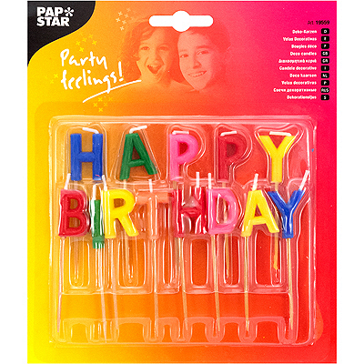 Купить набор свечей для торта h 8см "с днем рождения" разноцветный papstar" 1/16 (артикул производителя 19559) в Москве