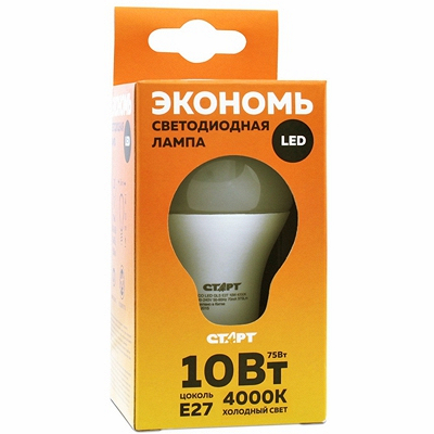 Купить лампа светодиодная e27 холодный свет 10w 220v eco груша старт 1/10 в Москве