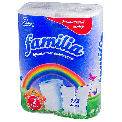Купить полотенце бумажное 2-сл 10 м в рулоне 2 рул/уп радуга с тиснением и перфорацией белый целлюлоза "familia" в Москве