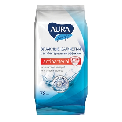 Купить салфетка влажная 72 шт/уп aura антибактериальная без аромата в мягкой упаковке "aura" в Москве