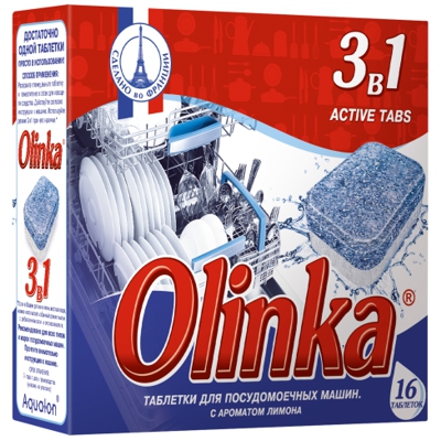 Купить таблетки универсальные 16 шт/уп для посудомоечных машин olinka 3 в 1 аквалон 1/16 в Москве