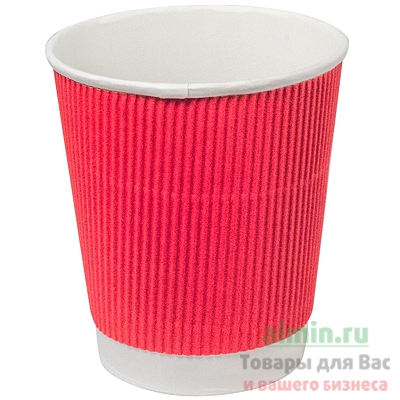 Купить стакан бумажный 300мл d85 мм 2-сл для горячих напитков гофрированный красный 1/25/500, 25 шт./упак в Москве