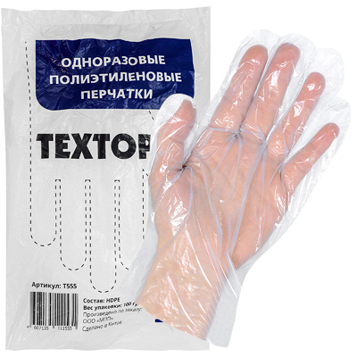 Купить перчатки одноразовые 100 шт l 10 мкм прозрачный полиэтилен "textop", 100 шт./упак в Москве