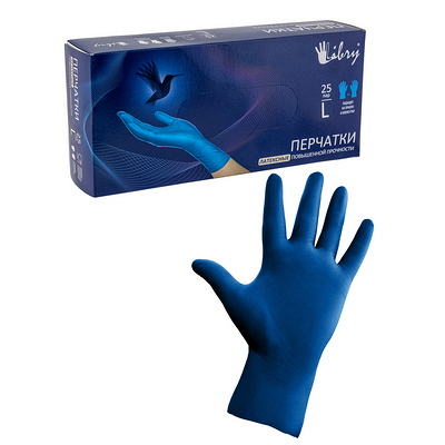 Купить перчатки одноразовые 50 шт high risk l неопудренные синий латекс коробка "libry" в Москве