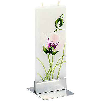 Купить свеча плоская 60х7х150 мм белый цветок прямоугольная кремовая на подставке "flatyz" 1/7/56, 1 шт. в Москве