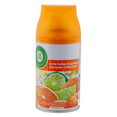Освежитель автоматический 250 мл аэрозоль АНТИ-ТАБАК АПЕЛЬСИН И БЕРГАМОТ сменный баллон "AIR WICK" Купить освежитель автоматический 250 мл аэрозоль анти-табак апельсин и бергамот сменный баллон "air wick" в Москве