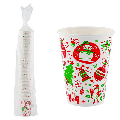 Купить стакан бумажный 1-сл d90 мл 350 мл 50 шт новогодний снеговик для горячих напитков "virido", 50 шт./упак в Москве