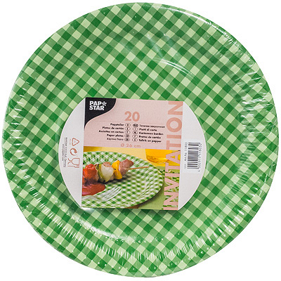 Купить тарелка бумажная d260 мм с дизайном клетка зеленая картон papstar 1/20/360, 20 шт./упак (артикул производителя 11803) в Москве