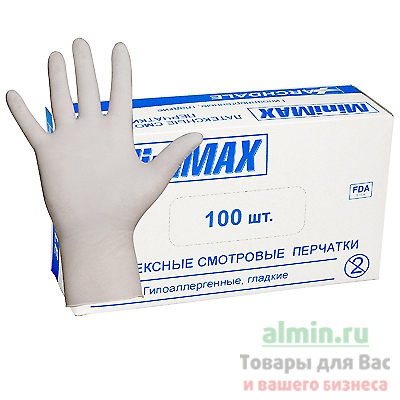 Купить перчатки одноразовые латексные l 100 шт/уп опудренные белые 1/10 в Москве