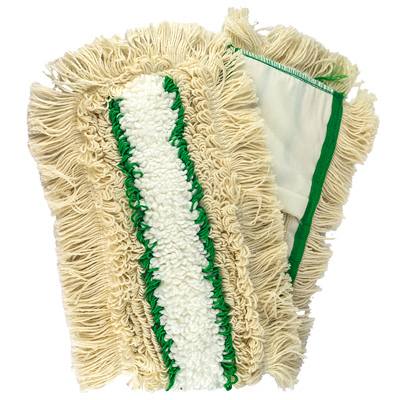 Купить насадка - моп (mop) для швабры 600х145мм плоская с карманами с зеленой полосой белая микрофибра "hunter" 1/50 в Москве