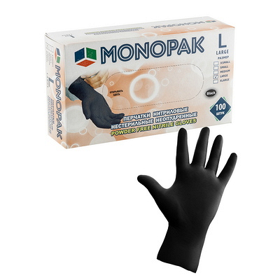 Купить перчатки одноразовые 100 шт l неопудренные черные нитриловые "monopak" в Москве
