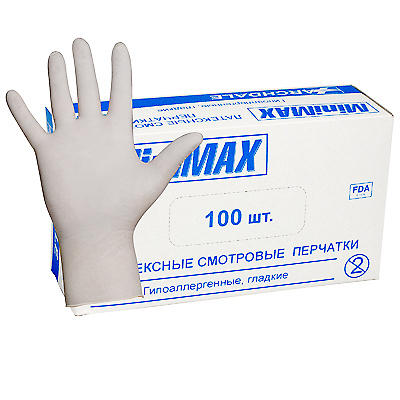 Купить перчатки одноразовые латексные s 100 шт/уп опудренные белые 1/10 в Москве