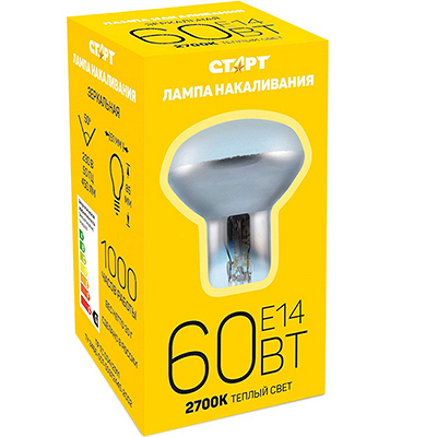Купить лампа накаливания е14 теплый свет 60вт 220v r50 зеркальная старт 1/100 в Москве