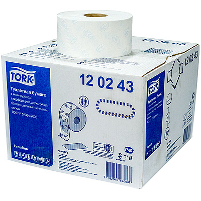 Купить бумага туалетная 2-сл 170 м в рулоне h95 d190 мм 12 шт в наборе t2 premium с голубым тиснением белая "tork" 1/1, 1 шт. (артикул производителя 120243) в Москве