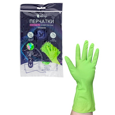 Купить перчатки хозяйственные 1 пара m с удлиненным манжетом зеленый винил "libry" в Москве