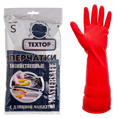 Перчатки хозяйственные 1 пара S MASTERSAFE с длинной манжетой КРАСНЫЕ "TEXTOP" Купить перчатки хозяйственные 1 пара s mastersafe с длинной манжетой красные "textop" в Москве