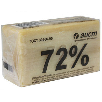 Купить мыло хозяйственное 200г 72% в упаковке светлое аист в Москве