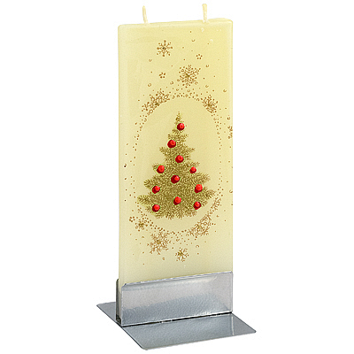 Купить свеча плоская 60х7х150 мм золотая ёлочка прямоугольная кремовая на подставке "flatyz" 1/7/56, 1 шт. в Москве