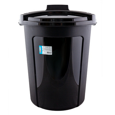 Купить бак мусорный круглый 45л h575d465 мм геркулес черный пластик с крышкой "elfplast" в Москве