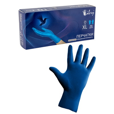 Купить перчатки одноразовые 50 шт high risk xl неопудренные синий латекс коробка "libry" в Москве