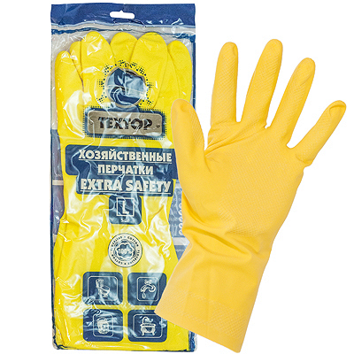 Купить перчатки хозяйственные 1 пара extra safety l особопрочные желтый латекс "textop" в Москве