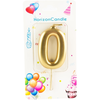 Свеча для торта ЦИФРА 0 МЕТАЛЛИК "Horizon Candles" 1/1, 1 шт.