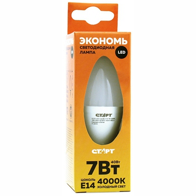 Купить лампа светодиодная e14 холодный свет 7w 220v eco свеча старт 1/10 в Москве