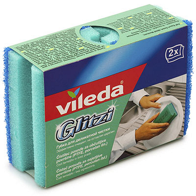 Купить губка для мытья посуды профилированная дхш 95х70 мм 2шт/уп с синим абразивом глитци поролон зеленая vileda 1/10 (артикул производителя 125056) в Москве