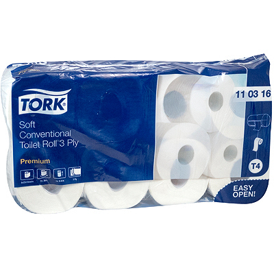 Купить бумага туалетная 3-сл 29,5 м/рул 250 лист/рул t4 premium 8рулонов с тиснением и перфорацией белый целлюлоза "tork" (артикул производителя 110316) в Москве