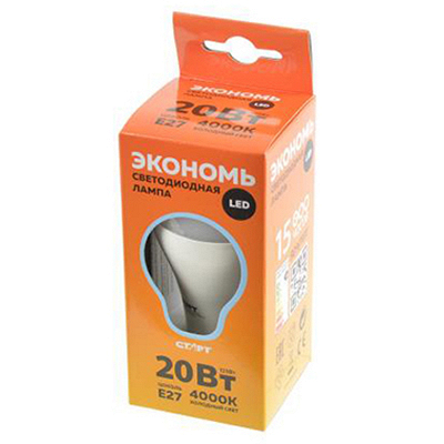 Купить лампа светодиодная e27 холодный свет 20w 220v eco груша старт 1/10 в Москве