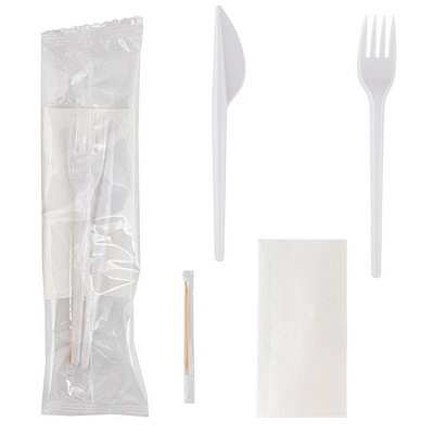 Комплект №4 500 вилка, нож, зубочистка, салфетка БЕЛЫЙ PS "NN" Купить комплект №4 500 вилка, нож, зубочистка, салфетка белый ps "nn" в Москве