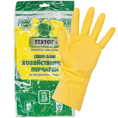 Купить перчатки хозяйственные 1 пара turbo clean m с хлопковым напылением с удлиненным манжетом желтый латекс "textop", 1 шт./упак в Москве
