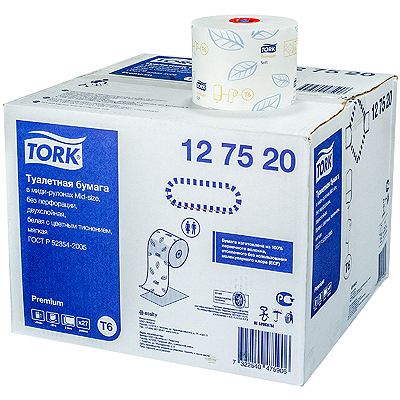 Бумага туалетная 2-сл 90 м в рулоне h99 d132 мм 27 шт в наборе T6 PREMIUM с голубым тиснением БЕЛАЯ "TORK" 1/1, 1 шт. (артикул производителя 127520)