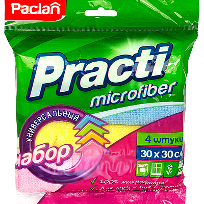 Купить салфетка микроволоконная (микрофибра) дхш 300х300 мм 4 шт/уп цвет в ассортименте paclan 1/36 в Москве