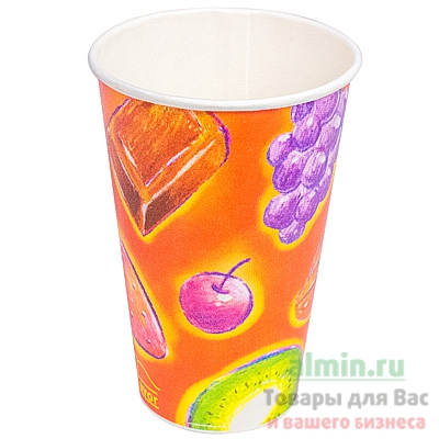 Купить стакан бумажный 330мл d80 мм 1-сл для холодных напитков фрукты dc 1/50/1000, 50 шт./упак в Москве
