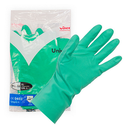 Купить перчатки хозяйственные xl универсальные нитрил зеленые vileda 1/10/50 (артикул производителя 102592) в Москве