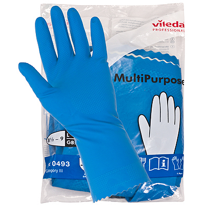Купить перчатки хозяйственные 1 пара l многоцелевые с удлиненным манжетом голубой латекс "vileda professional" (артикул производителя 100754) в Москве