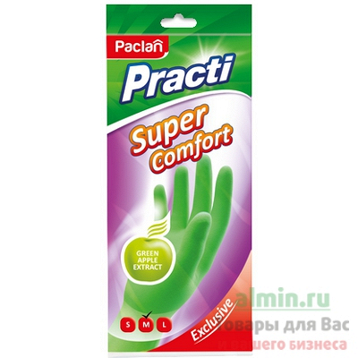 Купить перчатки хозяйственные l с ароматом яблока super comfort латекс зеленые paclan 1/10/100 в Москве