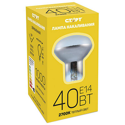 Купить лампа накаливания е14 теплый свет 40вт 220v r50 зеркальная старт 1/1 в Москве