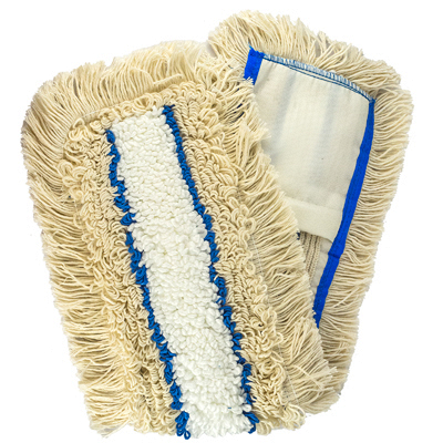 Купить насадка - моп (mop) для швабры 600х145мм плоская с карманами с синей полосой белая микрофибра "hunter" 1/50 в Москве