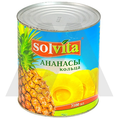Ананасы консервированные 3005г SOLVITA кольцо ж/банка 1/6 Купить ананасы консервированные 3005г solvita кольцо ж/банка 1/6 в Москве