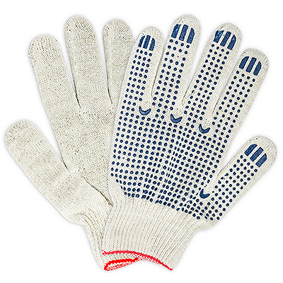 Купить перчатки рабочие 5 нитей с пвх (точка) хб белые 1/10, 10 шт./упак в Москве