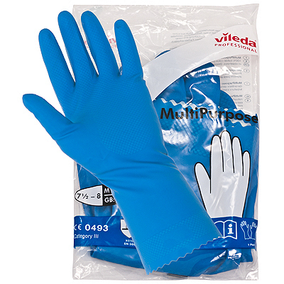 Купить перчатки хозяйственные m многоцелевые латекс голубые vileda 1/10/50, 1 шт. (артикул производителя 100753) в Москве